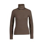 Stripet Ribbet Turtleneck - Karamell Beige