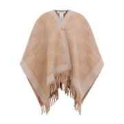 Beige Ull Frynse Cape Kåpe