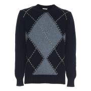 Luksuriøs Cashmere Crew-Neck Genser Blå/Grå