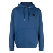 Blå Patch Hoodie Genser Casual Stil