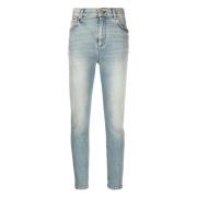 Blå Skinny Jeans med Middels Høyde og Casual Stil