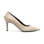 Elegant Beige Skinn Mid Hæl Pumps