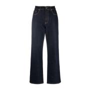 Blå Bomull Elastan Straight Jeans