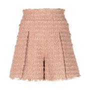 Beige Tweed Shorts med knappedetaljer