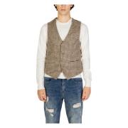 Beige V-Neck Button-Up Gilet