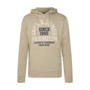 Beige Bomull Polyester Hettegenser med Logo