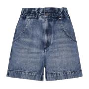 Blå Denim Shorts Høy Midje Faded