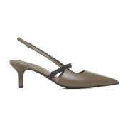 Taupe Skinn Slingback Pumps med Monili Pynt