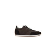 Brun Lav-Top Sneakers Nylon Semsket skinn