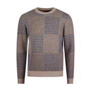 Patchwork Crew Neck Strikket Genser