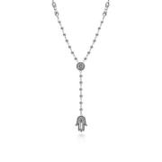 Men's Silver/Black Hamsa Hand Rosary Necklace