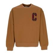 Brun Crewneck Sweatshirt med Rutete Innlegg