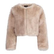 Faux Fur Cropped Jacket - Beige