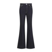 Navy Blue Wide Leg Denim Trousers