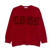 Rød Crew Neck Genser Ribbet Trim