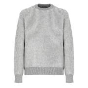 Grå Cashmere Crewneck Genser med Mønster