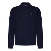 Navy Blue Wool-Cashmere Polo Shirt