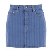 Vertikal Stripe Denim Mini Skjørt