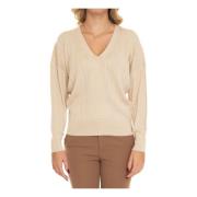 V-hals Lurex Pullover med Ribbemaskinering