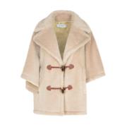 Beige Teddy Fabric Cape Jacket