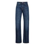 Wide Leg Blå Bomullsblandings Jeans