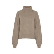 Beige Melange Kort Ull Pullover Strikke