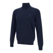 Blå Turtleneck Ullgenser med Logo