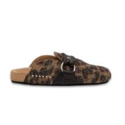 Vintage Leopard Mules med Scarab Emblem