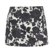 Svart Jacquard Blomster Mini Skort