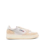 Hvit Beige Skinn Semsket Sneakers