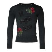 Grå Ull Crew Neck Pullover Sweater