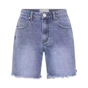 Denim Shorts med Frynsete Hem