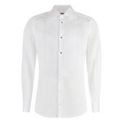 Gull Poplin Tuxedo Skjorte med Prydede Knapper