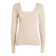 Beige Ribbet Laril Topp Essensiell