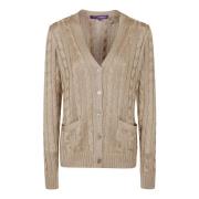 Brun Kabelstrikk Cardigan Genser