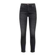 Svart Skinny-Fit Cropped Jeans med Love Birds Broderi