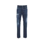 Blå Slim Fit Jeans Med Distressed Look