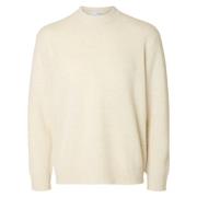 Beige Selected Homme Slhreuben L/S Knit Relaxed Crew Neck Genser