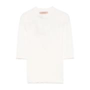 Hvite Crew Neck Sweaters med Scallop Edge