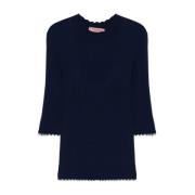 Blå Ruffle Gensere Mock Neck Stil