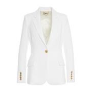 Hvit Crepe Blazer med Gyldne Detaljer