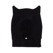 Svart Strikket Horn Beanie Lue