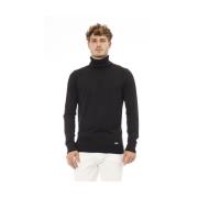 Luksuriøs svart modal-cashmere turtleneck-genser