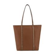 Studded Granat Lær Tote Bag