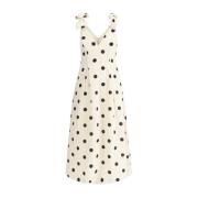 Polka Dot Midi Kjole med Bue