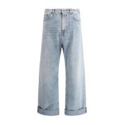 Baggy Bomull Jeans med Logo Patch