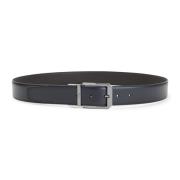 Svart Reversibelt Skinnbelte Sølvspenne