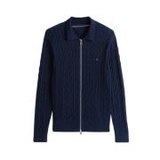 Blå Tommy Hilfiger Classic Cable Polo Zip Through Cardigan