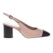 Black leather and nude leather slingback