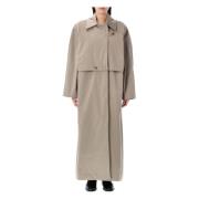 Beige Bomull Trenchcoat med Tab Krage